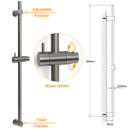 Gun Metal Grey Brass 850mm Long Sliding Rail Bar Swivel Handheld Shower Holder Bracket - Image 2