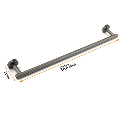 Gun Metal Stainless Steel 600mm Single Towel Rack Rail Holder Round Hanger Bar - Image 2