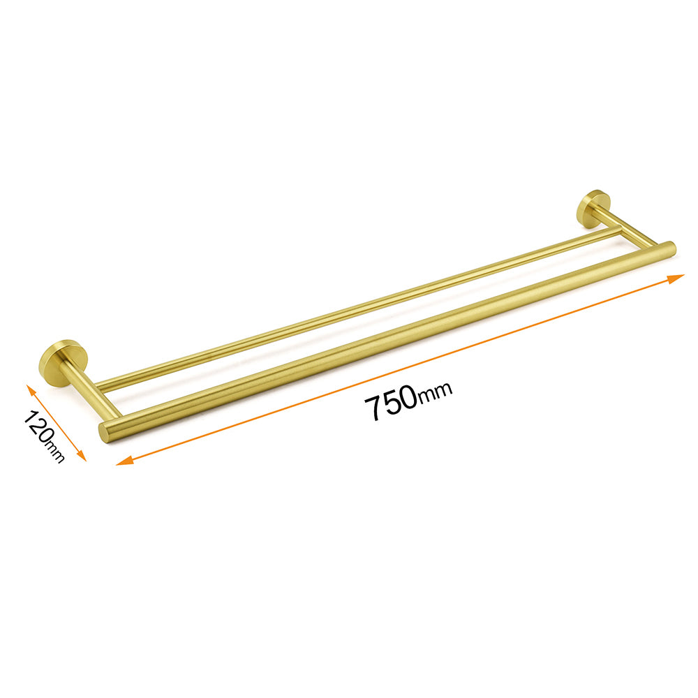 Brushed Gold 600mm Long Double Towel Rack Rail Holder Bar Round Stainless Steel - Image 2