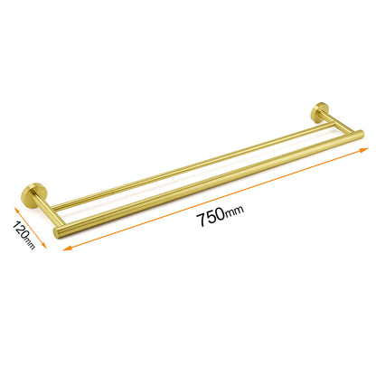 Brushed Gold 600mm Long Double Towel Rack Rail Holder Bar Round Stainless Steel - Image 2