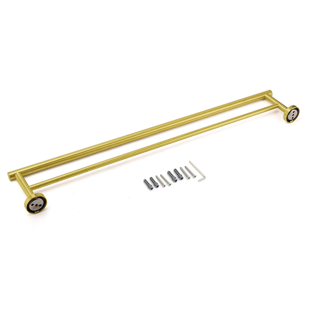 Brushed Gold 600mm Long Double Towel Rack Rail Holder Bar Round Stainless Steel - Image 5
