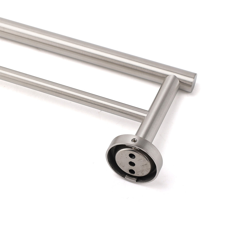 Brushed Nickel 750mm Double Towel Rack Rail Holder Round Hanger Bar Wall Mounted - Image 4