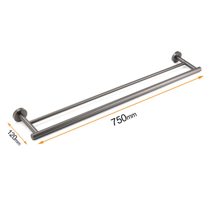 Gun Metal Stainless Steel 750mm Double Towel Rack Rail Holder Round Hanger Bar - Image 2