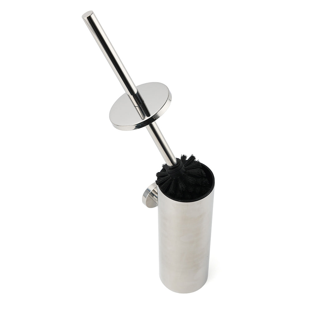 Polished Chrome Silver Round Toilet Brush Wall Mount Holder Cup Stainless Steel - Image 2