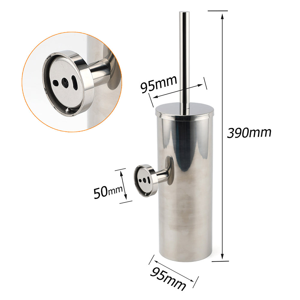Polished Chrome Silver Round Toilet Brush Wall Mount Holder Cup Stainless Steel - Image 3