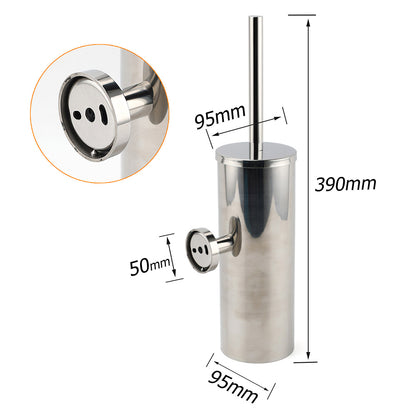 Polished Chrome Silver Round Toilet Brush Wall Mount Holder Cup Stainless Steel - Image 3