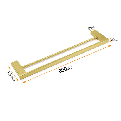 Square SUS Double Towel Rail Rack 600mm Brushed Gold Hanger Holder Bar Bathroom - Image 5