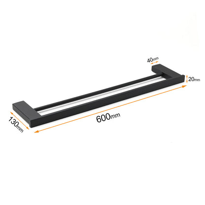 Matt Black Cubic Square 600mm Double Towel Rail Rack Hanger Holder Bar Wall Kit - Image 2