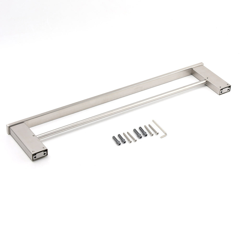 Brushed Nickel Square Towel Rail Rack 600mm Double Hanger Holder Bar Bathroom - Image 5