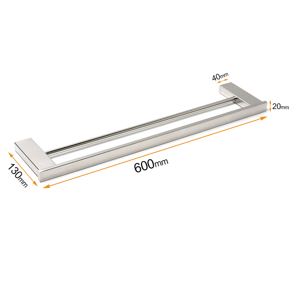 Bathroom Polish Chrome Square Towel Rail Rack 600mm Double Hanger Holder Bar - Image 2