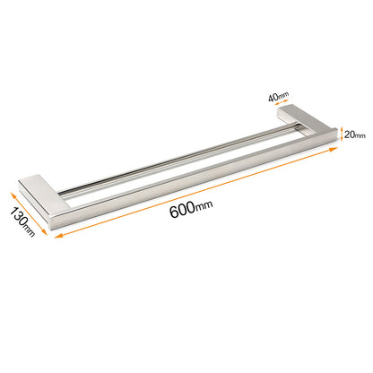 Bathroom Polish Chrome Square Towel Rail Rack 600mm Double Hanger Holder Bar - Image 2