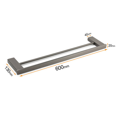 Gun Metal Grey Square Strong Towel Rail Rack 600mm Double Hanger Holder Bar Kit - Image 2