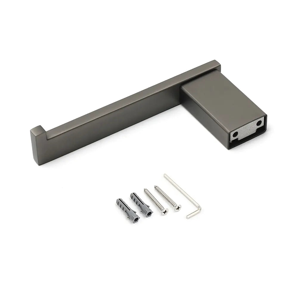 Gun Metal Square Toilet Paper Roll Tissue Roll Holder Hook Rack Wall Mounted Set - Image 4