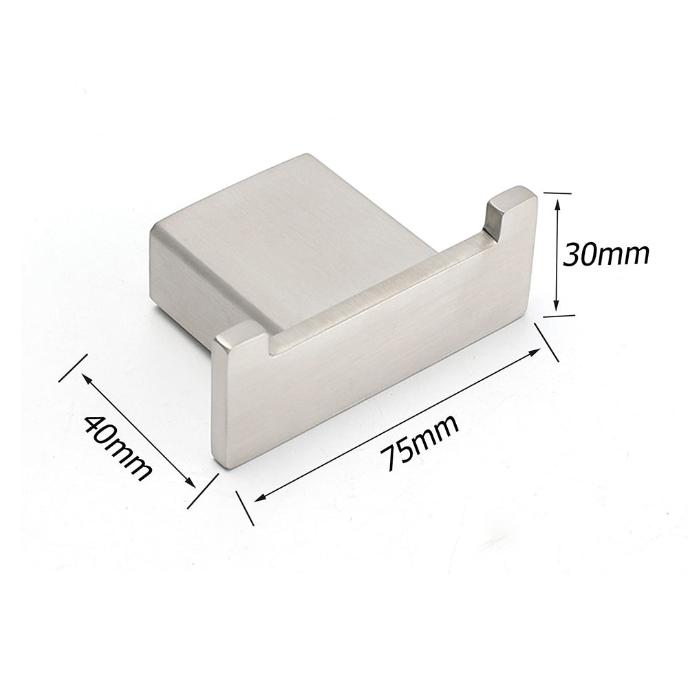 Brushed Nickel SUS Square Robe Hook Clothes Towel Holder Hanger Wall Mounted Kit - Image 2
