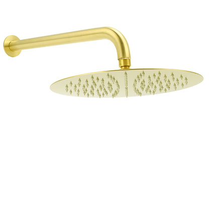 PVD Brushed Gold 12" Shower Rain Head 355mm Straight Wall Mount Arm Bathroom Set