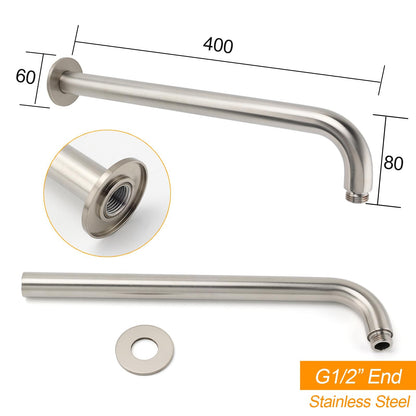 WELS Brushed Nickel Round 12" Rain Shower Head Straight Wall Mount Arm Mixer Set - Image 4