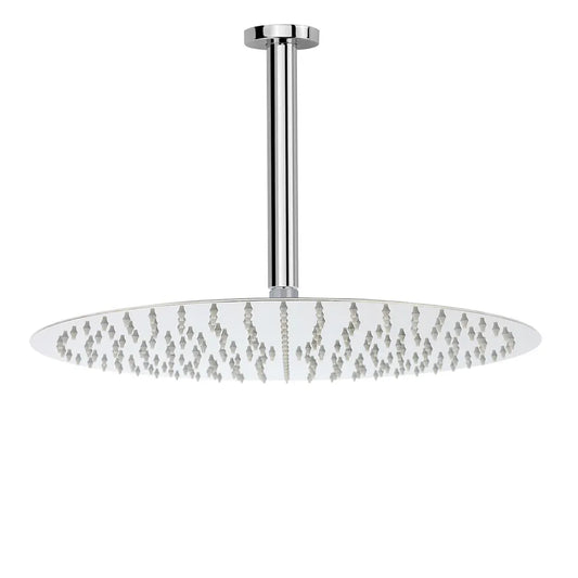 WELS Chrome Large 16" Round Rain Shower Head 300mm Ceiling Dropper Extension Arm Set