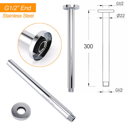 WELS Chrome Large 16" Round Rain Shower Head 300mm Ceiling Dropper Extension Arm Set - Image 3