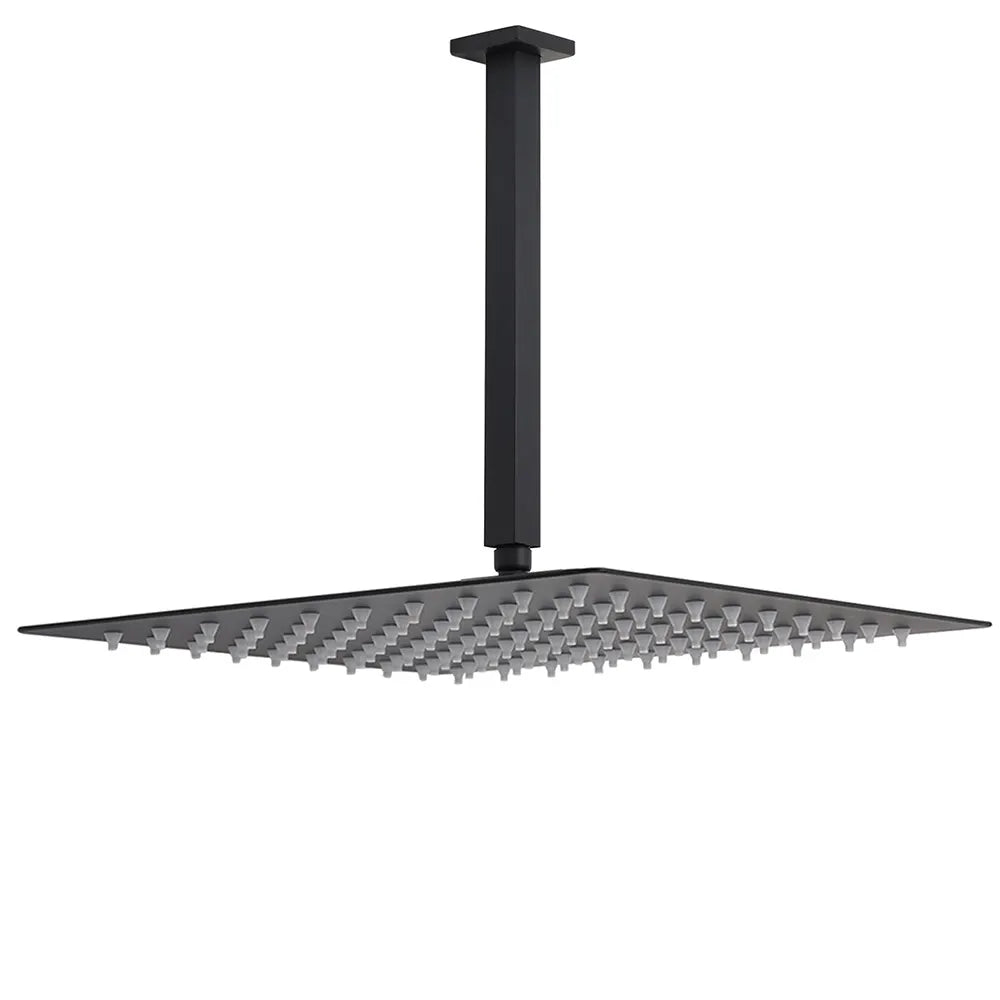 Matt Black 16" Large Rainfall Shower Head 300mm Ceiling Dropper Arm Square Mixer Taps