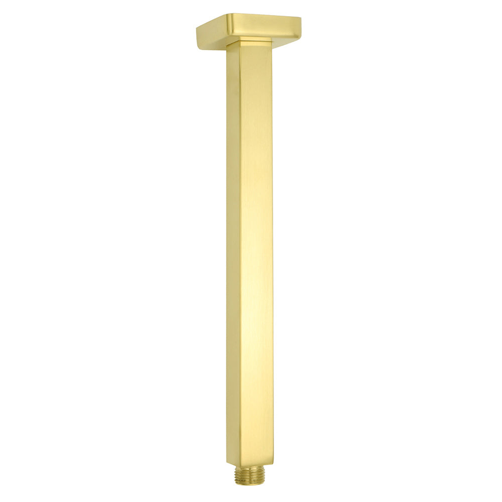 Brushed Gold Square 10" Rainfall Shower Head 30cm Ceiling Dropper Extension Arm Set - Image 2