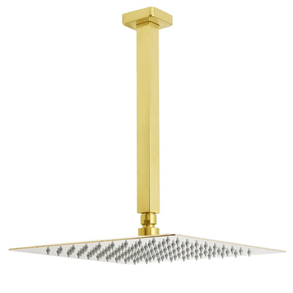 Brushed Gold Square 12" Rainfall Shower Head 30cm Ceiling Dropper Extension Arm Set