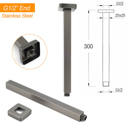 Bath Square 300mm Shower Component Brass Ceiling Extension Dropper Arm Gunmetal - Image 2