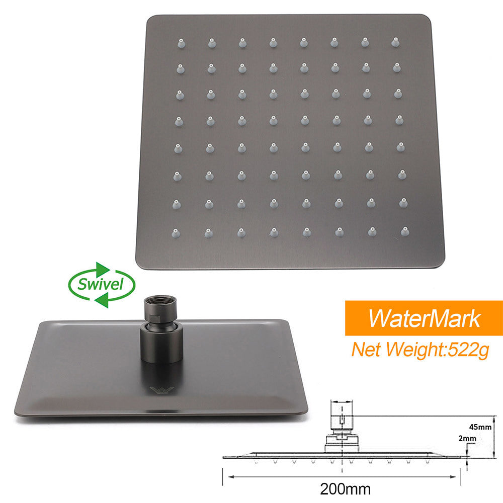 Gun Metal Square 8" Rainfall Shower Head 300mm Ceiling Dropper Arm Bath Set WELS - Image 3