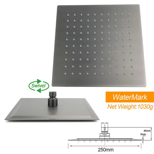 Gun Metal Square 10" Rainfall Shower Head 300mm Ceiling Dropper Arm Bath Set WELS - Image 4