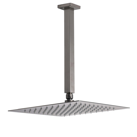 Gun Metal Square 12" Rainfall Shower Head 300mm Ceiling Dropper Arm Bath Set WELS