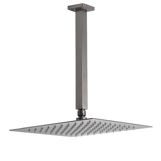 Gun Metal Square 12" Rainfall Shower Head 300mm Ceiling Dropper Arm Bath Set WELS