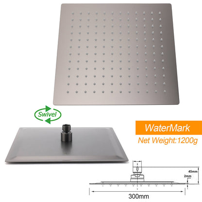 Gun Metal Square 12" Rainfall Shower Head 300mm Ceiling Dropper Arm Bath Set WELS - Image 4
