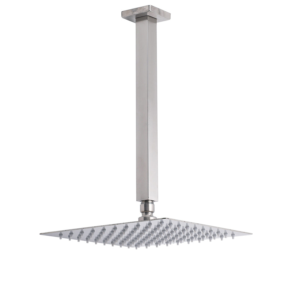 Brushed Nickel Square 10" Rain Shower Head 300mm Brass Ceiling Dropper Arm Set