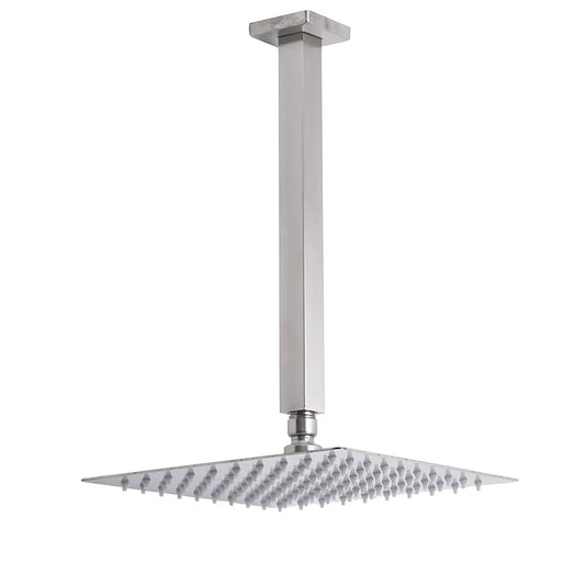 Brushed Nickel Square 10" Rain Shower Head 300mm Brass Ceiling Dropper Arm Set