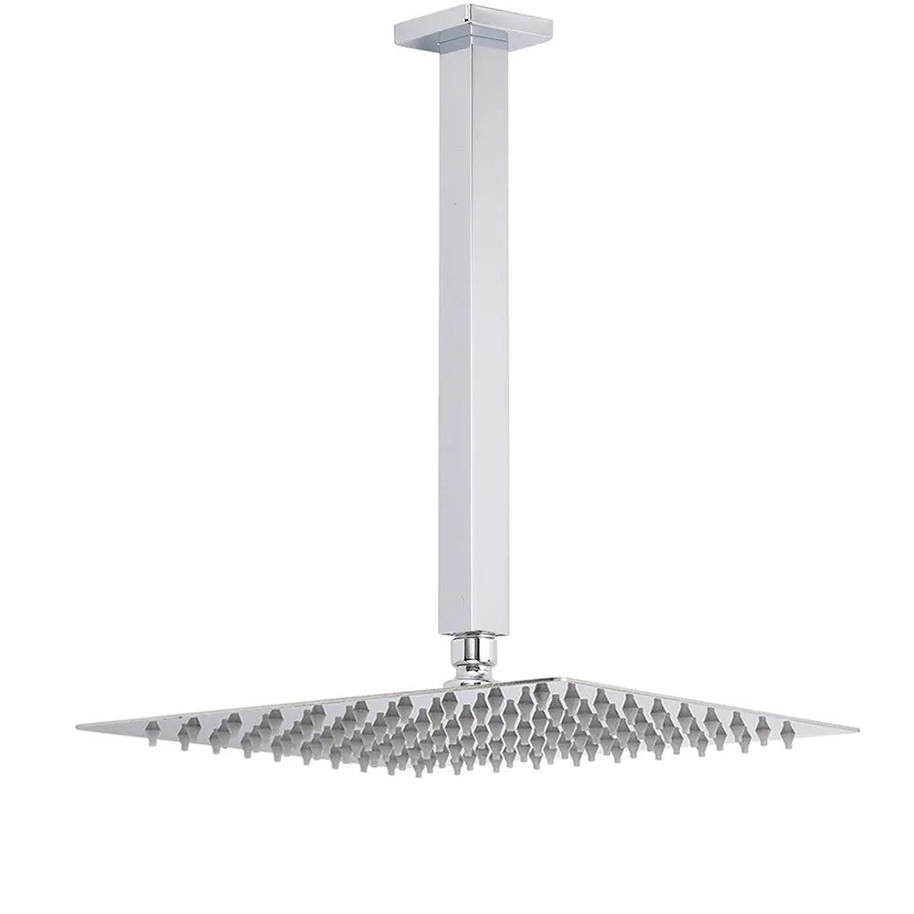 WELS 12" Rainfall Shower Head 300mm Ceiling Dropper Extension Arm Chrome Square Set