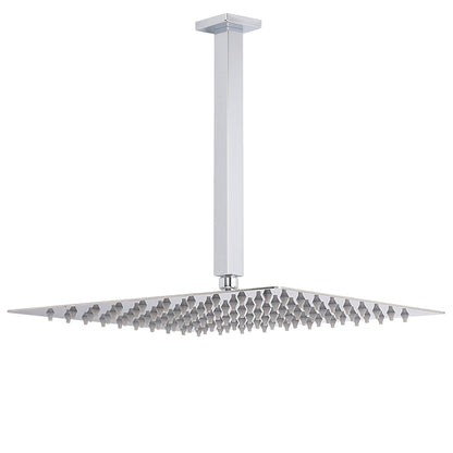 WELS 16" Rainfall Shower Head 300mm Ceiling Dropper Extension Arm Chrome Square Set