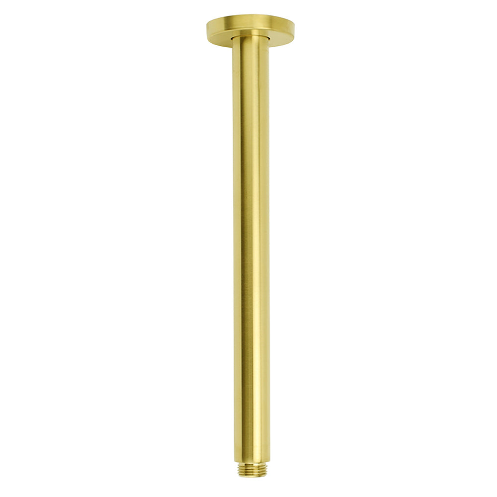 WELS 12" Round Stainless Steel Shower Head Extension Ceiling Arm Set Brushed Gold - Image 2