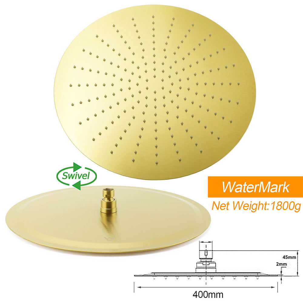 WELS 16" Round Stainless Steel Shower Head Extension Ceiling Arm Set Brushed Gold - Image 3