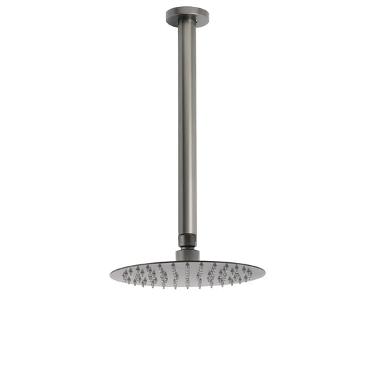 WELS Gun Metal Round 8" SUS Rainfall Shower Head 300mm Ceiling Dropper Arm Set