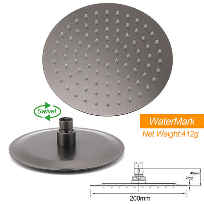 WELS Gun Metal Round 8" SUS Rainfall Shower Head 300mm Ceiling Dropper Arm Set - Image 4