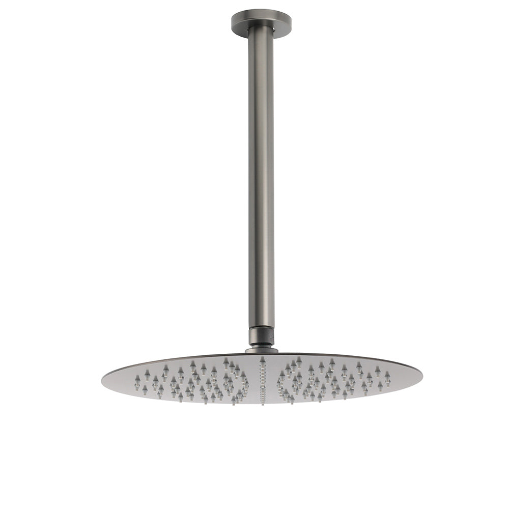 WELS Gun Metal Round 12" SUS Rainfall Shower Head 300mm Ceiling Dropper Arm Set