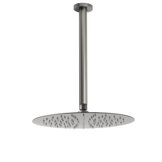 WELS Gun Metal Round 12" SUS Rainfall Shower Head 300mm Ceiling Dropper Arm Set