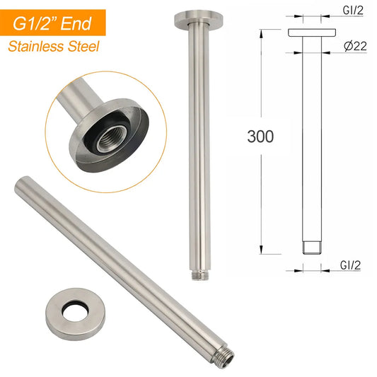 Brushed Nickel Round 10" Shower Rain Head + 300mm Brass Ceiling Dropper Arm Set - Image 3