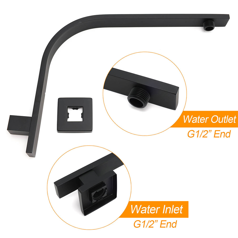 WELS Matt Black 10" Square Thin Rain Shower Head Brass Gooseneck Wall Arm Set - Image 3
