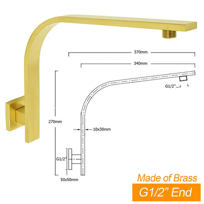 WELS Brushed Gold Square 8" Slim Rain Shower Head Brass Wall Gooseneck Arm Set - Image 2