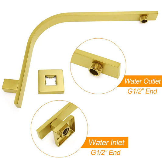 WELS Brushed Gold Square 8" Slim Rain Shower Head Brass Wall Gooseneck Arm Set - Image 3