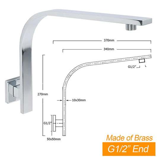 WELS Chrome 8" 200mm SUS Square Rainfall Shower Head Brass Gooseneck Wall Arm Set - Image 2