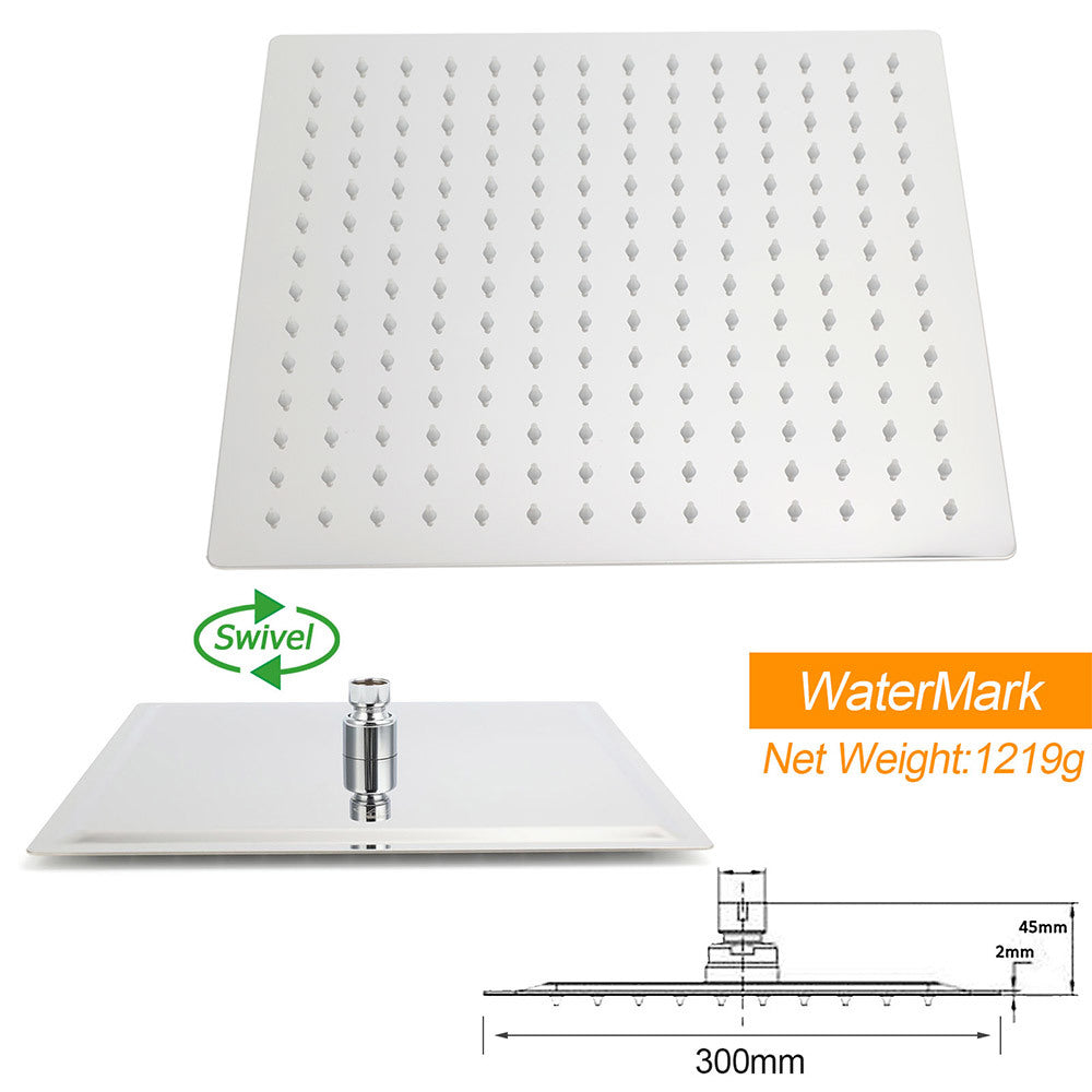 Chrome Square 12" Large Rainfall Shower Head Rose Brass Gooseneck Wall Arm Set - Image 4