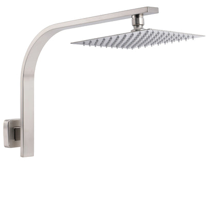 Brushed Nickel Silver Square 8" Rain Shower Head & Brass Gooseneck Wall Arm Set