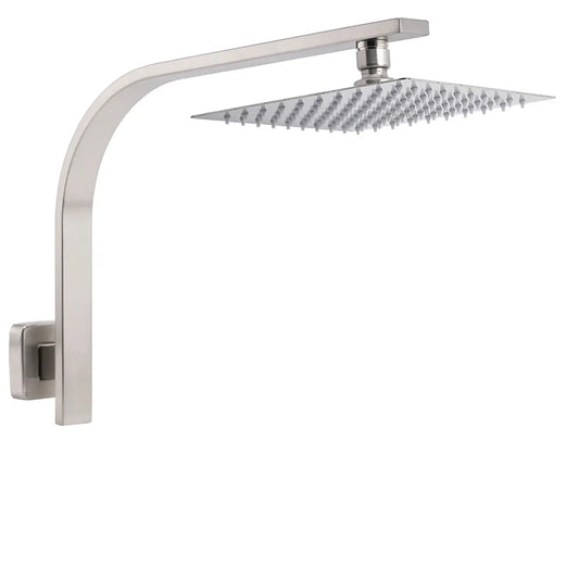 Brushed Nickel Silver Square 8" Rain Shower Head & Brass Gooseneck Wall Arm Set