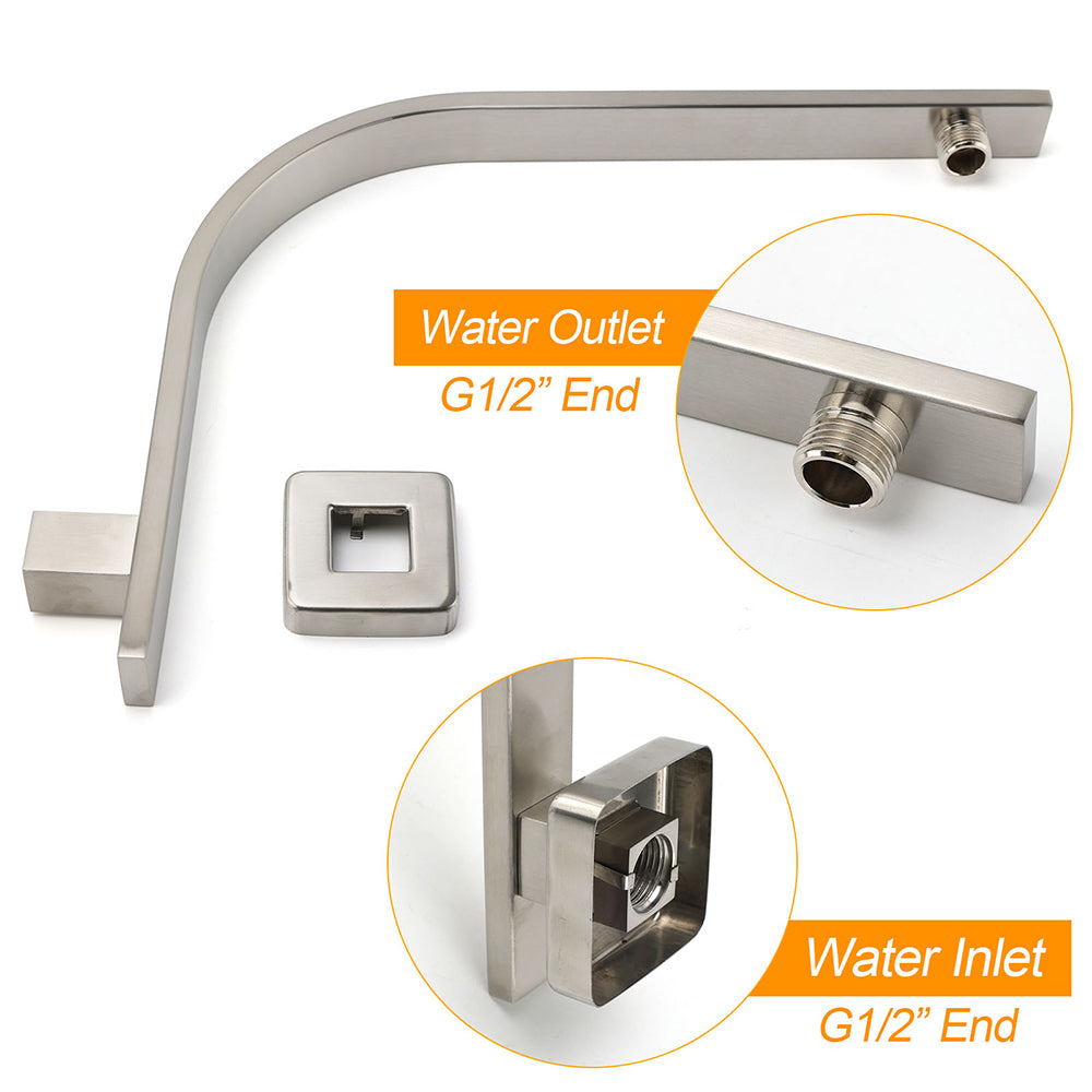 Brushed Nickel Silver Square 10" Rain Shower Head & Brass Gooseneck Wall Arm Set - Image 3